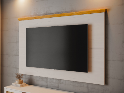 Painel de TV no acabamento branco lavado e mel / Coleção England